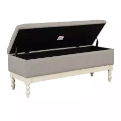 Beckett White and Gray Tufted Storage Bench
