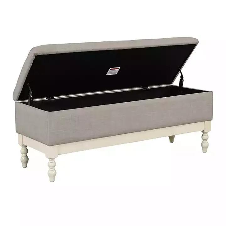 Beckett White and Gray Tufted Storage Bench