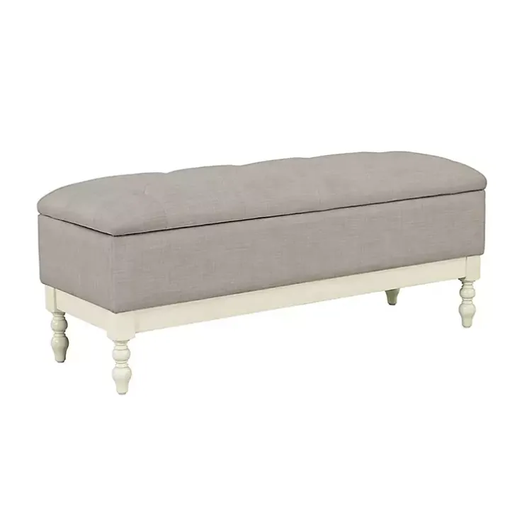 Beckett White and Gray Tufted Storage Bench