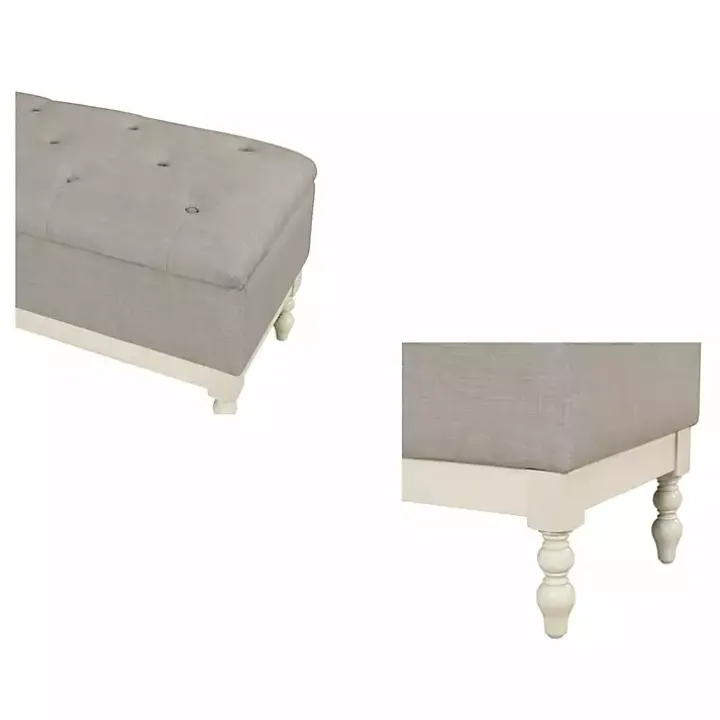 Beckett White and Gray Tufted Storage Bench