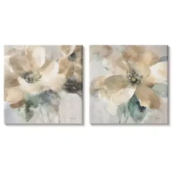 Beige Abstract Flowers Canvas Art Prints, Set of 2