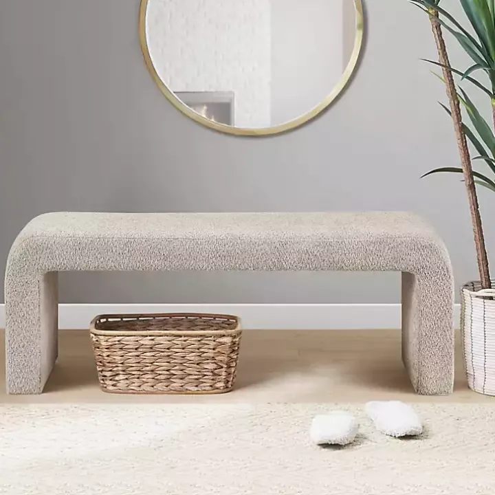Beige Boucle Waterfall Bench, 52 in.