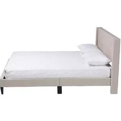 Beige Button Tufted Headboard Full Platform Bed