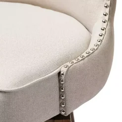 Beige Button Tufted Swivel Bar Stools, Set of 2