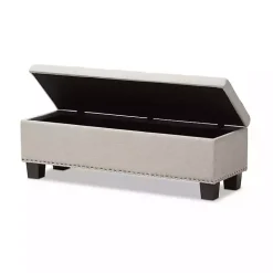 Beige Button-Tufted Upholstered Storage Bench
