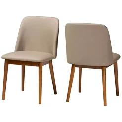 Beige Faux Leather Modern Dining Chairs, Set of 2