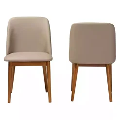 Beige Faux Leather Modern Dining Chairs, Set of 2