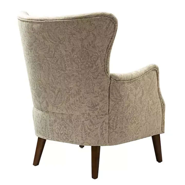 Beige Floral Damask Wingback Accent Chair