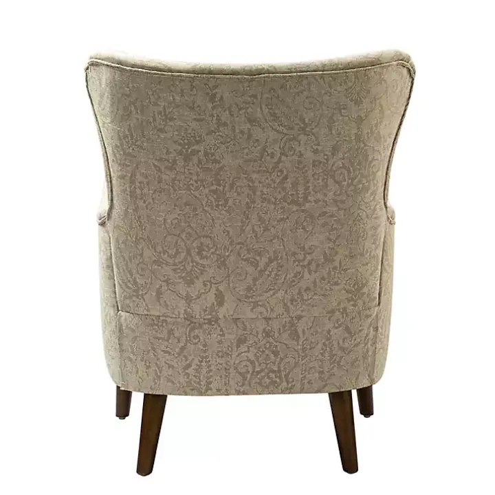 Beige Floral Damask Wingback Accent Chair