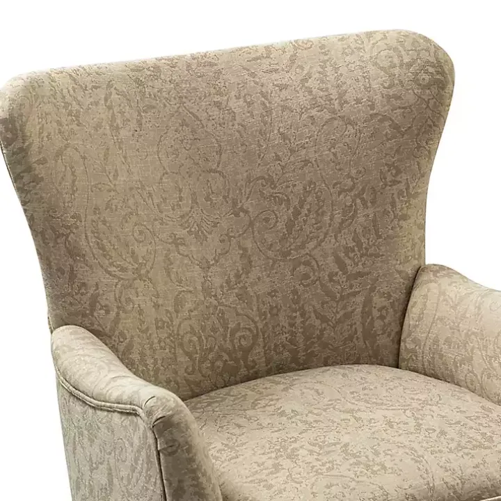 Beige Floral Damask Wingback Accent Chair