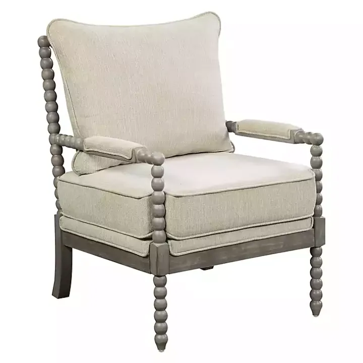 Beige Liam Turned Leg Accent Chair