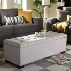Beige Tufted Contemporary Storage Bench