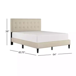 Beige Tufted Low Profile Platform Queen Bed