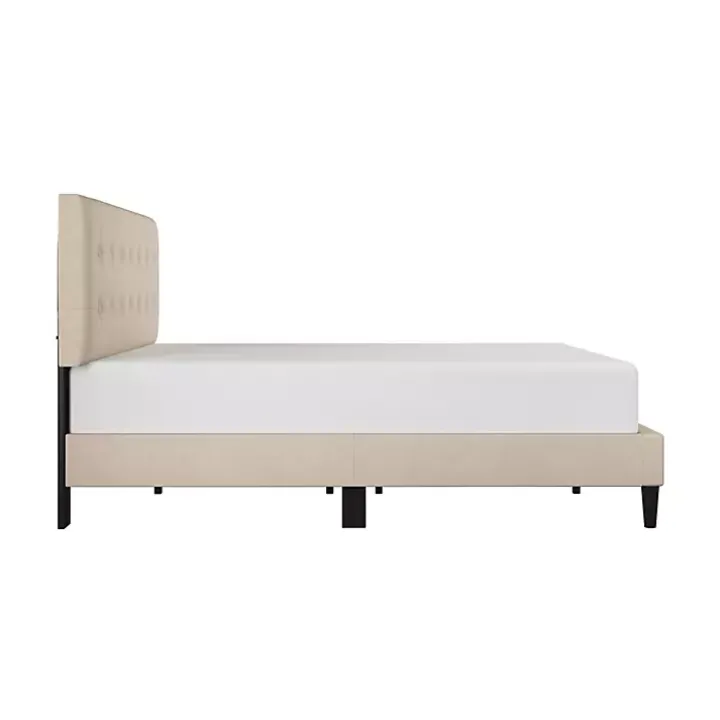Beige Tufted Low Profile Platform Queen Bed