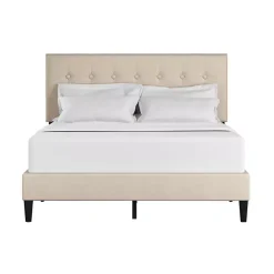 Beige Tufted Low Profile Platform Queen Bed