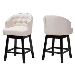 Beige Tufted Seat Swivel Counter Stools, Set of 2