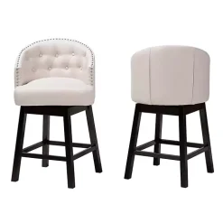 Beige Tufted Seat Swivel Counter Stools, Set of 2