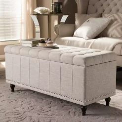 Beige Tufted Upholstery Storage Ottoman