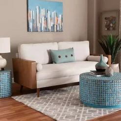 Beige Upholstered Harley Walnut Sofa