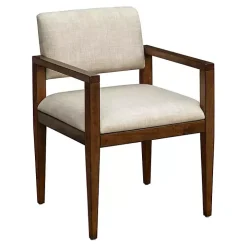 Beige Upholstered Wood Dining Chairs, Set of 2