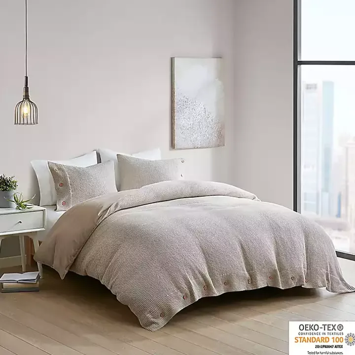 Beige Waffle Weave 3-pc. Queen Duvet Cover Set