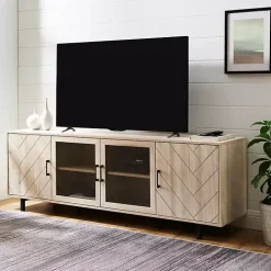 Birch Wood Herringbone 4-Door TV Stand