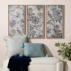 Birds on Branches Framed Canvas Prints, Set of 3