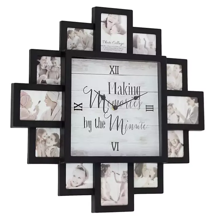 Black 12 Photo Frame Collage Clock