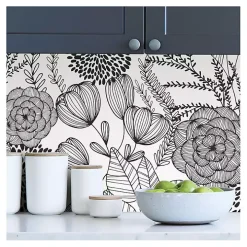 Black & White Floral Garden Peel & Stick Wallpaper