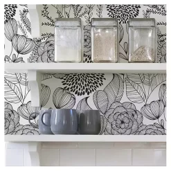 Black & White Floral Garden Peel & Stick Wallpaper