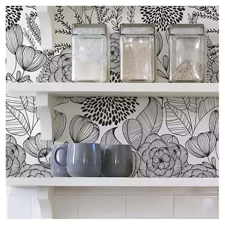 Black & White Floral Garden Peel & Stick Wallpaper