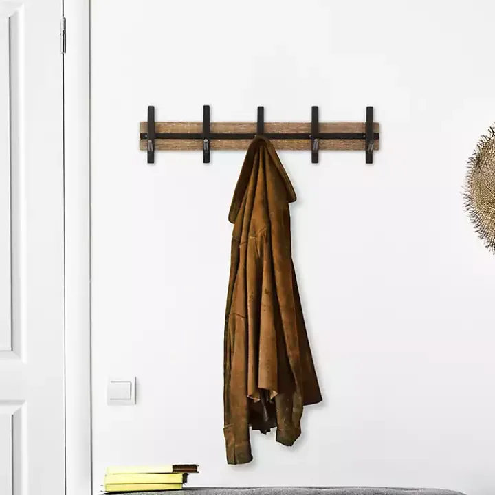 Black and Brown 5-Hook Coat Rack