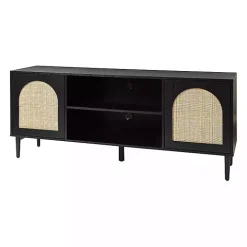 Black and Natural Rattan Media Cabinet