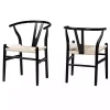 Black and Tan Wishbone Dining Chairs, Set of 2