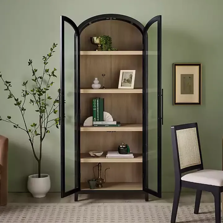Black Arched Glass Doors Chantelle Bookcase