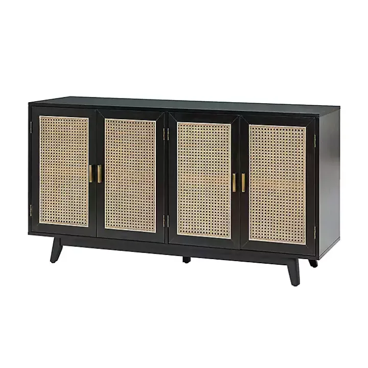 Black Cane Wood Storage Media Cabinet