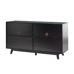 Black Cane Wood Storage Media Cabinet