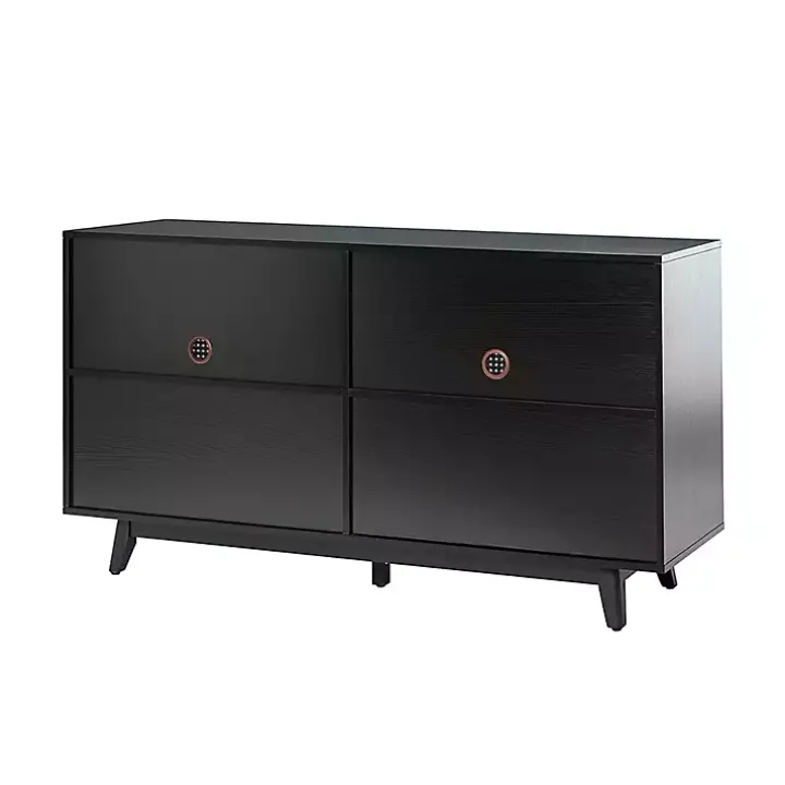 Black Cane Wood Storage Media Cabinet