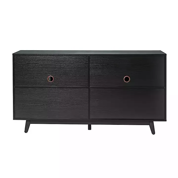 Black Cane Wood Storage Media Cabinet