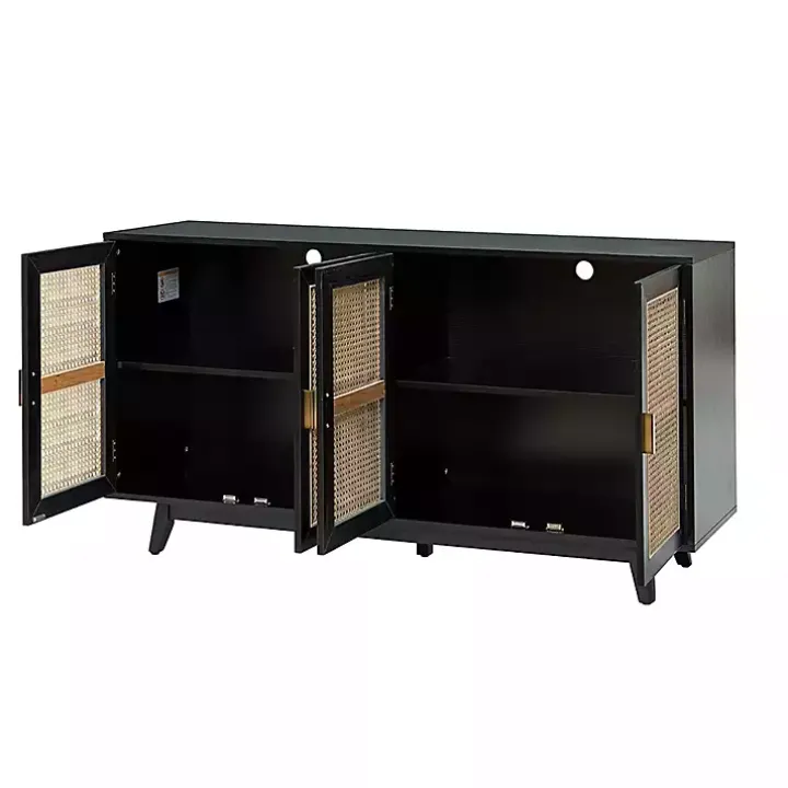 Black Cane Wood Storage Media Cabinet