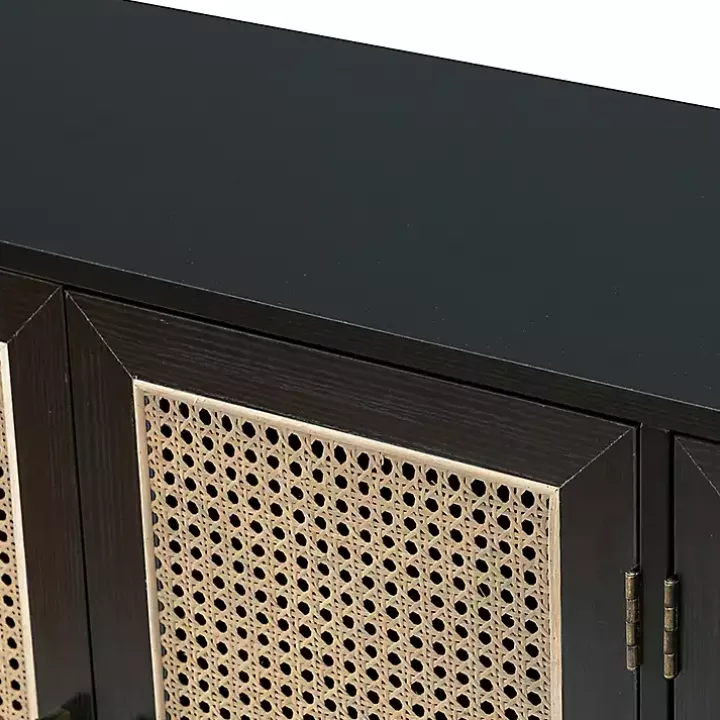 Black Cane Wood Storage Media Cabinet