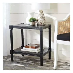 Black Carved Pinewood Farmhouse Accent Table