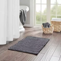 Black Chenille Chain Stitched Bath Mat, 40 in.