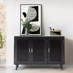 Black Contemporary Lattice Doors Sideboard