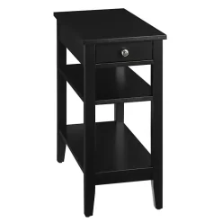 Black Double Shelf Wood Accent Table
