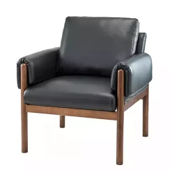 Black Faux Leather and Wood Accent Chair