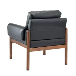 Black Faux Leather and Wood Accent Chair