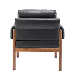 Black Faux Leather and Wood Accent Chair