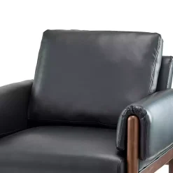 Black Faux Leather and Wood Accent Chair