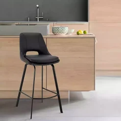 Black Faux Leather Carise Swivel Bar Stool